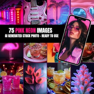 75 roze neon Stockfoto&#39;s – 1024 x 1024 | AI-gegenereerde esthetische achtergronden | Digitale download | Vrouwelijke branding en contentmakers