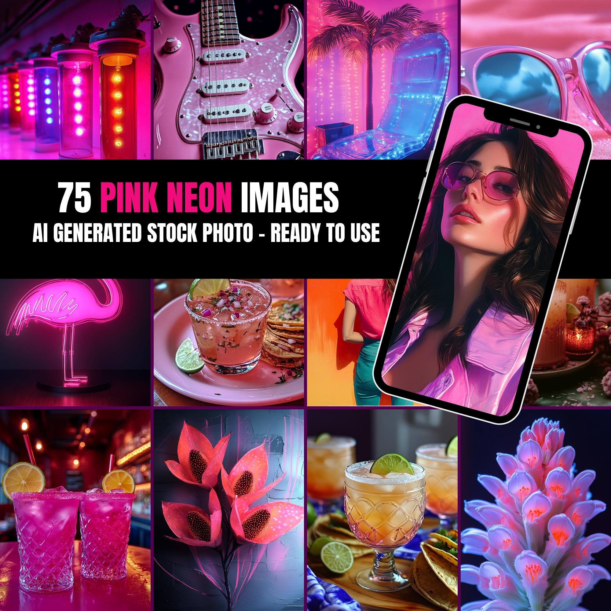 75 Pink Neon Stock Photos – 1024x1024 | Ai-generated Aesthetic Backgrounds  | Digital Download | Feminine Branding \u0026 Content Creators - Etsy, image size:2000x2000