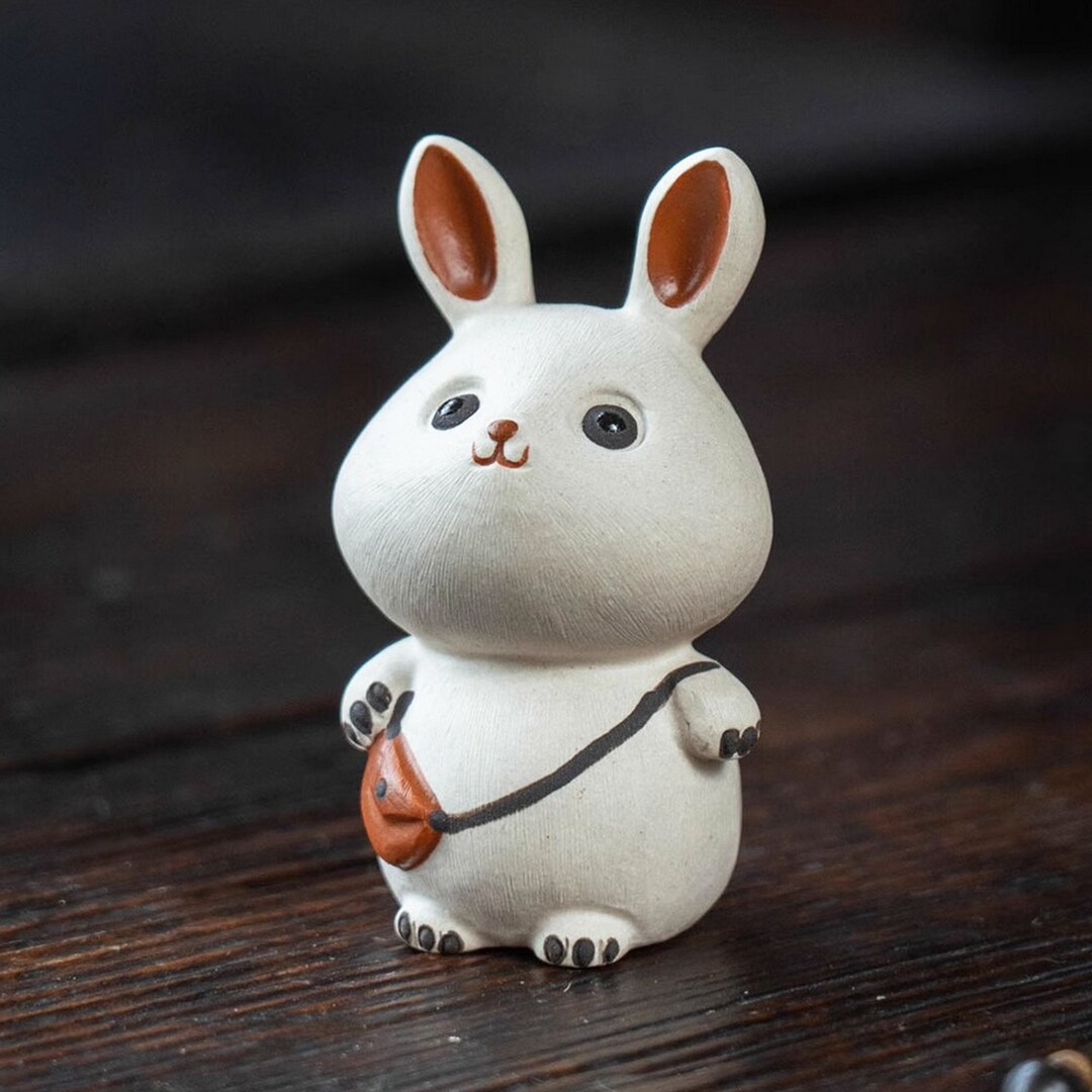 Cute White Mud Little Rabbit Tea Pet Decoration Tea Set Etsy