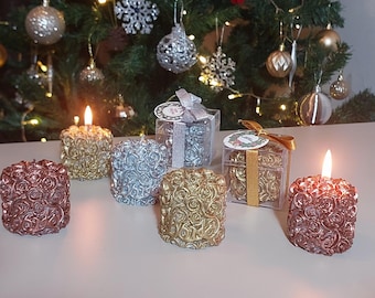 Personalized Rose Cylinder Candle Favors: Wedding, Engagement, Bridal Shower , Party Gifts in Bulk