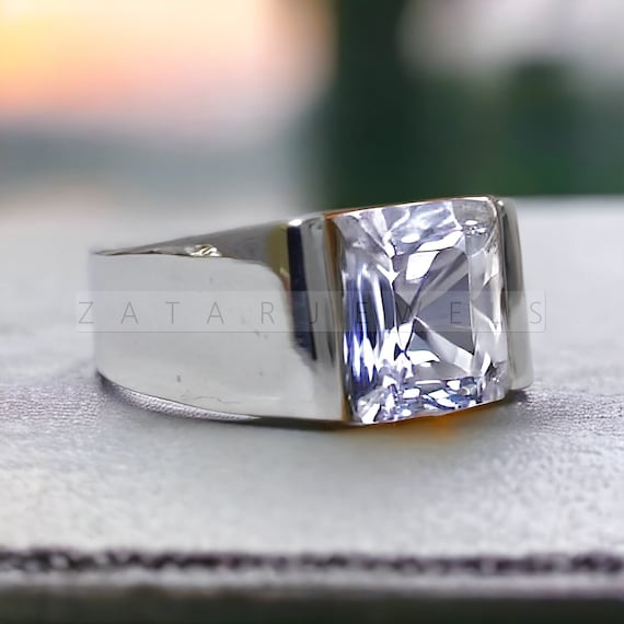 Handmade Square Moissanite Ring: 925 Sterling Silver Anniversary Ring