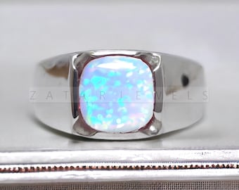 Luxury Opal Men Ring, 925-Silver-Gold-14K-Opal Ring, Engraving Ring, Handmade Fire Opal Ring, Personalised Wedding Gift, Birthday Men Gift