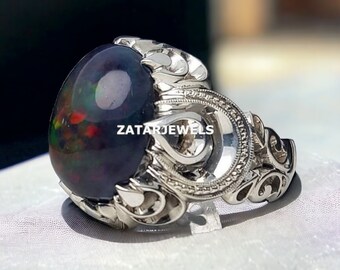 Opal Men Ring in 925 Sterling Silver A+ Quality Oval Opal & Sapphire Gemstone Ring Handmade Opal Mens Ring Personalized Wedding Gift For Him
