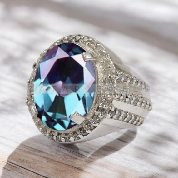 Men's Alexandrite Ring, Classic Style Ring, Sterling Silver Ring