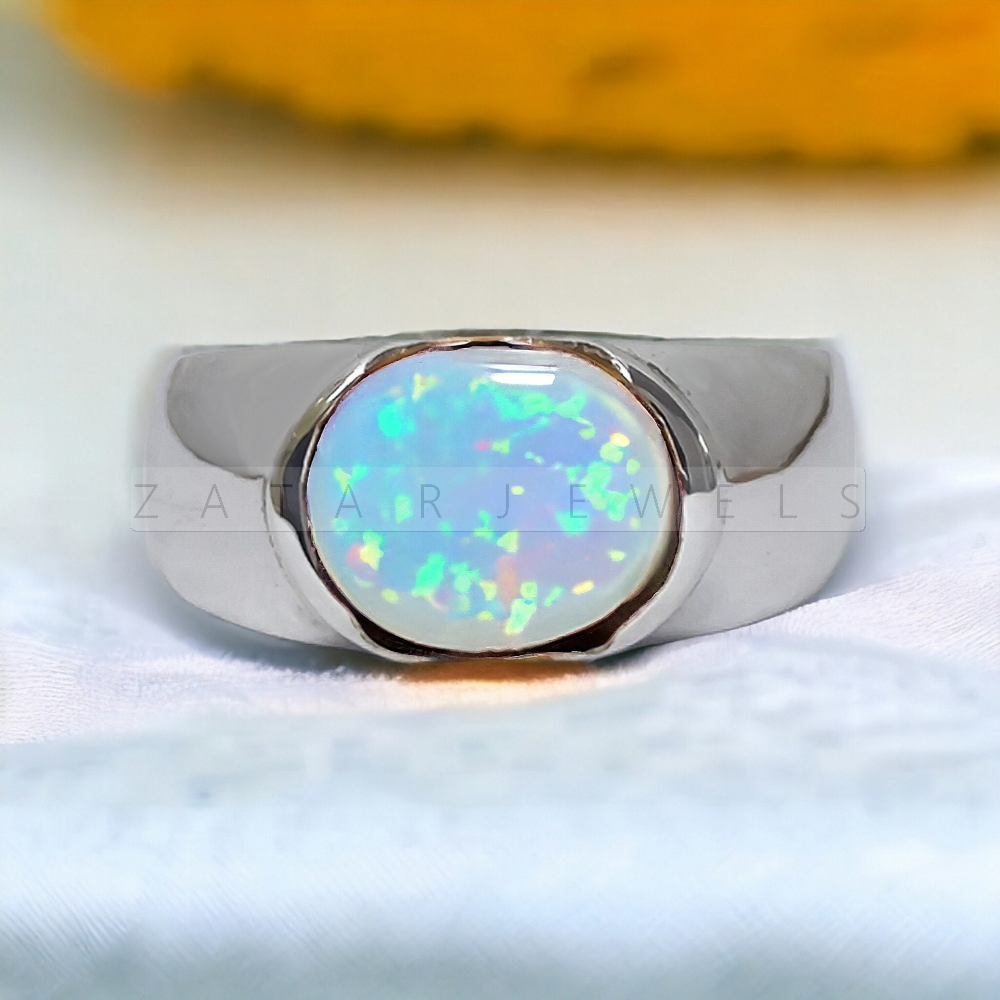 Luxury Opal Men Ring, 925-Silver-Gold-14K-Opal Ring, Engraving Ring, Handmade Fire Opal Ring, Personalised Wedding Gift, Birthday Men Gift