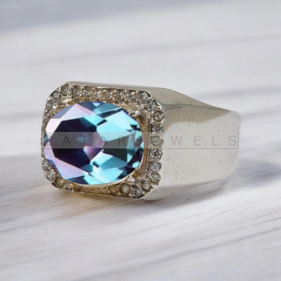 Men's Alexandrite Ring, Vintage Look Ring, Color Change Gemstone