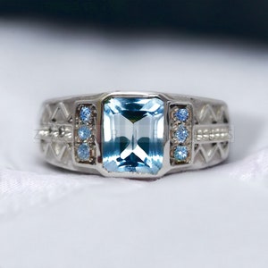 Anillo de hombre hecho a mano con aguamarina, anillo de hombre con aguamarina, anillo de hombre de plata 926, regalo para él, anillo de hombre llamativo, regalo para él, regalo para hombres