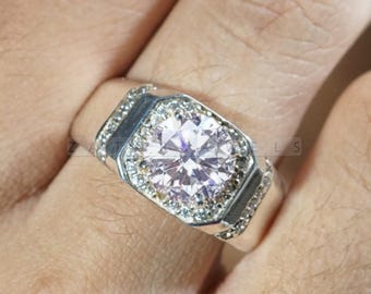 Anello In Argento Placcato Oro 14K Con Moissanite Per Uomo #730 - Foto 3