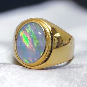 Anel masculino de opala, anel de qualidade AAA, anel de mão, ouro 14k, anel masculino de opala natural, anel de promessa, anel de dia dos namorados, anel personalizado