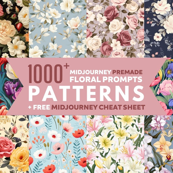 Floral Seamless Pattern Midjourney Prompts, AI prompts, Midjourney Cheat Sheet, Ai Generated Art, Floral Pattern, AI Design Flowers Floral