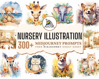 300+ Midjourney Nursery Prompts, Kids Nursery Illustraties, AI Art, Midjourney Prompt, Leer Midjourney, Digitale Kunst, AI Generate Print