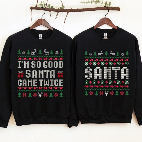 Funny Couples Ugly Christmas Sweater Svg Png, Couples Matching Ugly Christmas Svg, Santa Came Twice Svg, Christmas Pajamas, Santa Claus Png