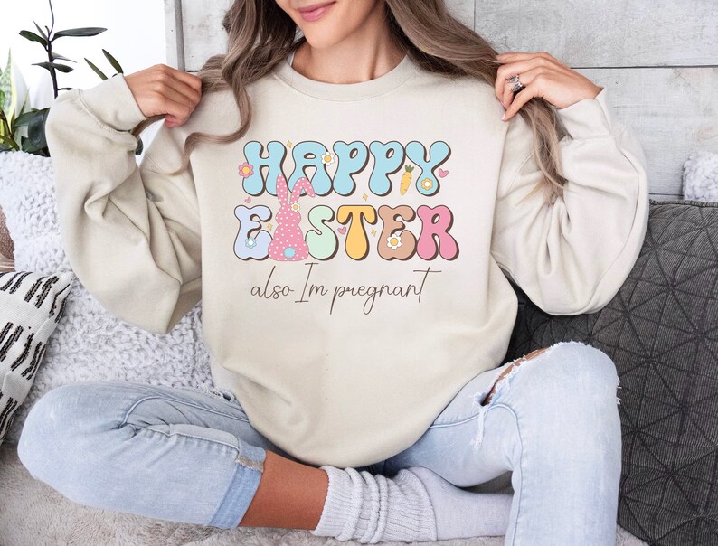 Happy Easter Also im pregnant Svg Png, Easter pregnancy announcement svg, Funny Pregnancy Reveal Svg, Happy Easter Spring Baby Announcement image 2