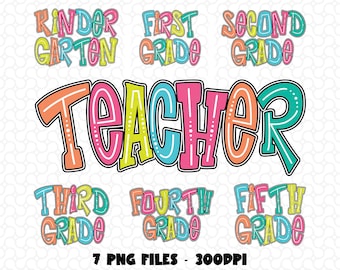 Custom Teacher Colorful Png Bundle, Bright Doodle Png, First Grade, Kindergarten Png, Second Grade, Back To school png, Teacher Appreciation