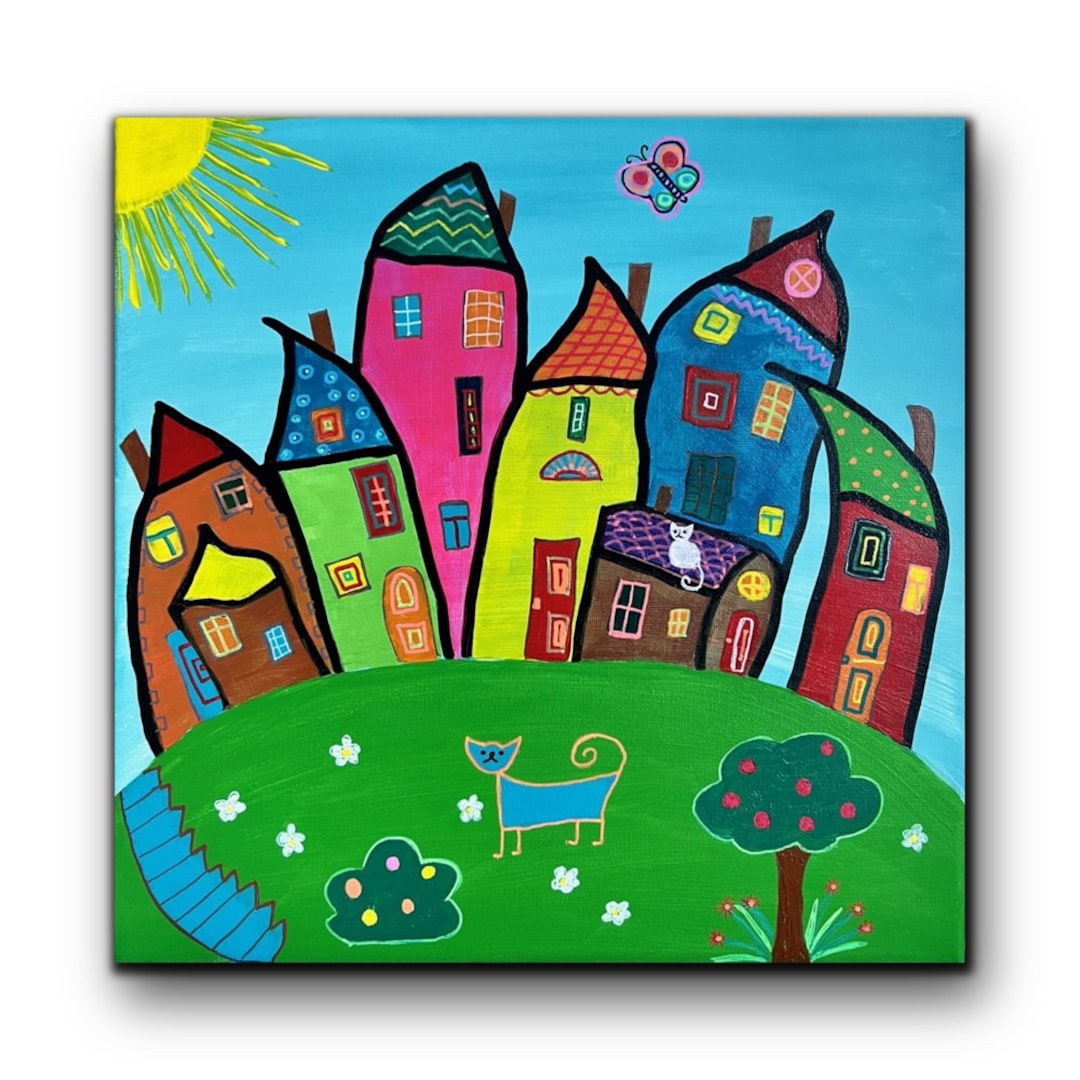 Kids Wall Art Original Acrylic Painting Vivid Weather Playroom