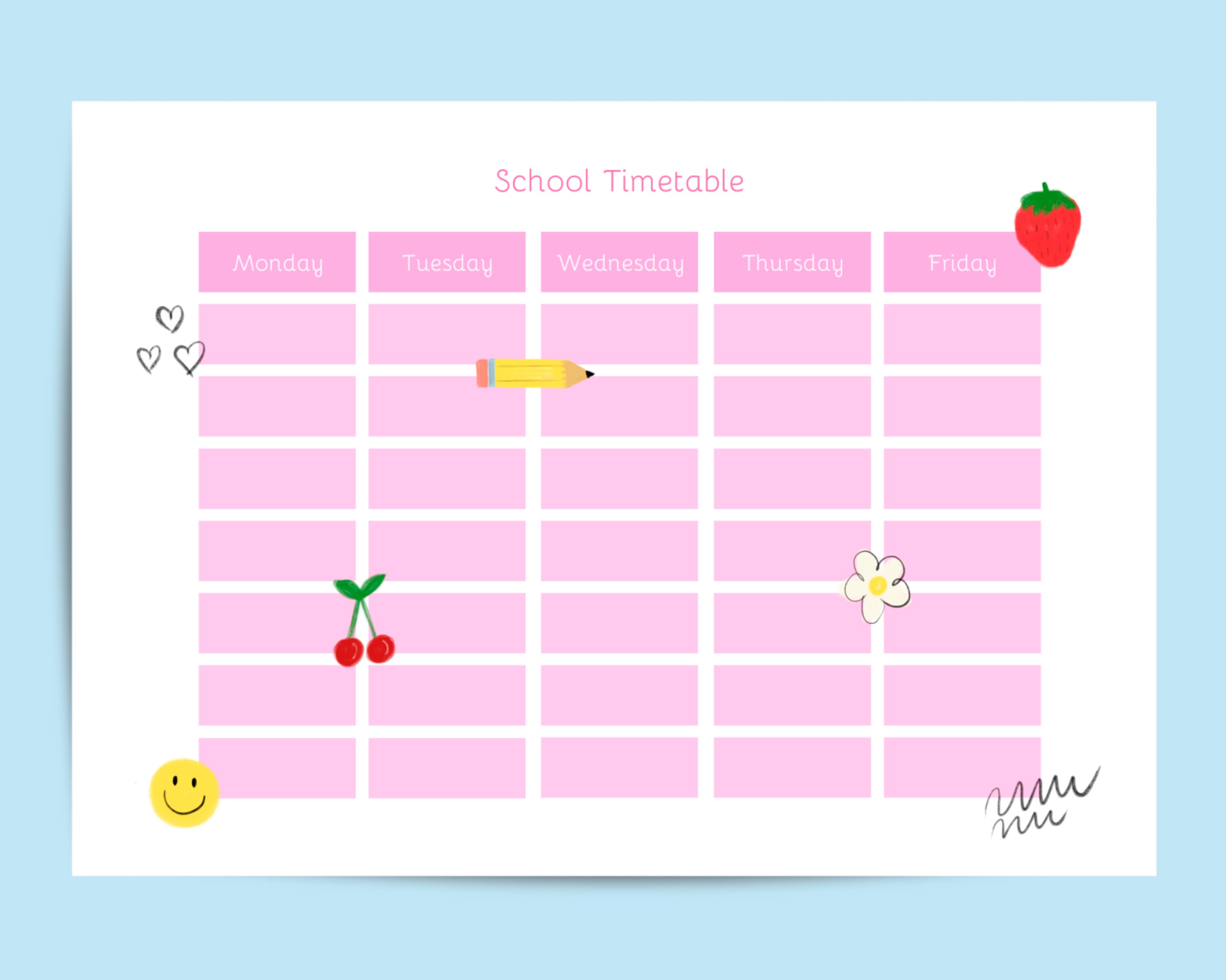 School Timetable Printable PDF Digital Download A4 Etsy