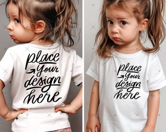 Kids Mockup Front And Back Little Kid White Shirt mock up Toddler Girl Model Tshirt Mock up 2 Two Both Sides Bella Canvas 3001t Mock-up