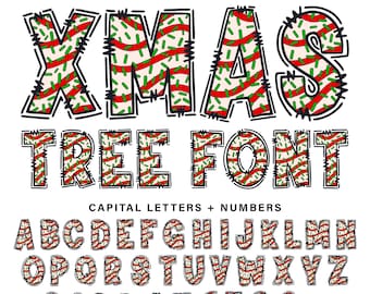 Christmas Tree Cookie Font PNG, SVG, PDF, Xmas Alphabet, Capital Letters & Numbers,  Doodle Alpha, For Cricut, Sublimation