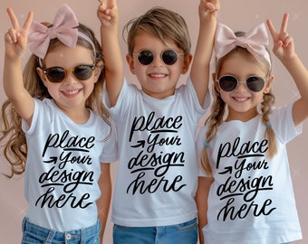 3 Kids Mockup Boy & Girls Tshirt Mockup Matching Shirts Mockup Family Sibling Tee Mockup Children Models Mockup Summer Outfit Mock up Kids