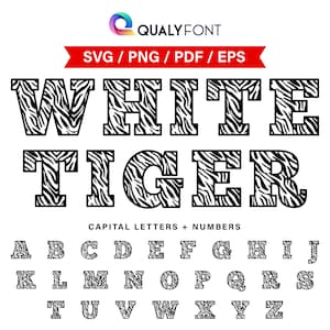 TIGRE BLANCO/Fuente Tigre Svg, Png, Eps, Pdf, Proyectos Deportivos, Nombre Personalizado, Monograma, Personalización Letras Alfabéticas Rayadas Blancas Y Negras