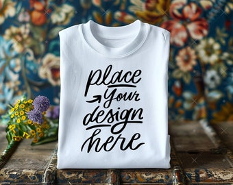 Gevouwen T-shirt Mockup Wit T-shirt Mockup Unisex Wit T-shirt Mockup Leeg T-shirt Mockup Pasen Shirt Mockup Casual T-shirt Mockup