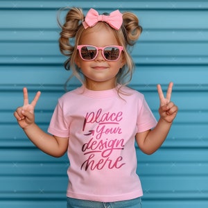 Pink T-Shirt Mockup Kids Bella Canvas 3001T Kids T-Shirt Mockup Girl TShirt Mockup Kids Outdoor Mockup Toddler Girl Summer Mockup Kids