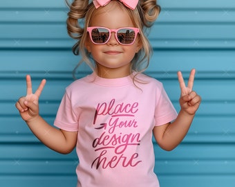 Pink T-Shirt Mockup Kids Bella Canvas 3001T Kids T-Shirt Mockup Girl TShirt Mockup Kids Outdoor Mockup Toddler Girl Summer Mockup Kids
