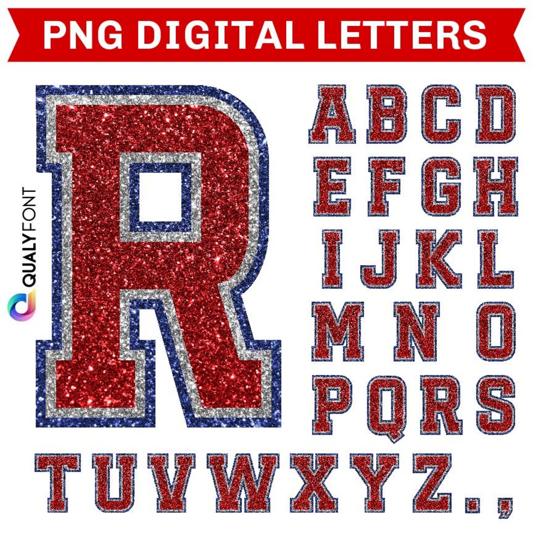 SPORTS LETTERS PNG, Red Jersey Letters With White-gray & Blue Outline ...