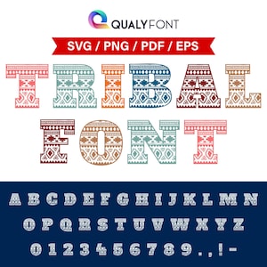 FUENTE TRIBAL/Fuente étnica Svg, Png, Eps, Pdf, Letras y números del alfabeto con patrón tribal, Monograma, Nombre personalizado, Personalización