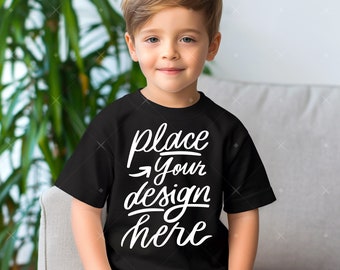 Black Shirt Mockup Kids Models Mockups Bella Canvas 3001t Mock up Children Indoor Mocks Short Sleeve Tee Mockup Blank Crewneck Tshirt Mockup