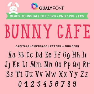BUNNY CAFE/handgeschreven lettertype Svg, Png, Eps, Pdf, handgeschreven alfabetletters & cijfers, personalisatielettertype, kinderlettertype Svg, kinderachtig lettertype