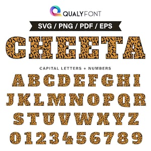 Fuente CHEETA/Cheetah Svg, Png, Eps, Pdf, Letras y números del alfabeto con estampado de piel de leopardo, Nombre personalizado, Monograma, Personalización