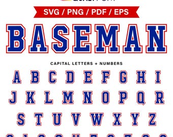 BASEMAN/ Baseball Font Svg, Png, Eps, Pdf, Outline Blue Red, Baseball Alphabet Letters & Numbers, for Cricut, Sublimation