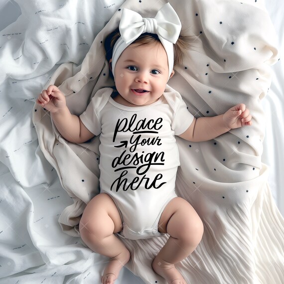 Baby Girl Model White Bodysuit Mockup Infant Tshirt Mockup Little Kids Apparel Mock up Children Body Suit Mockup