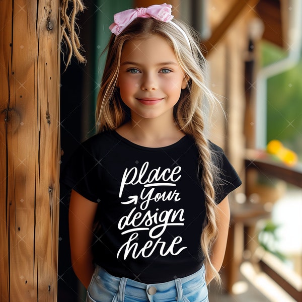 White Kids Tshirt Mockup Black Tshirt Bella Canvas Mockup Birthday Girl Tshirt Mockup Young Girl Model Mockup Summer Spring Holidays