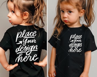 Toddler Girl Model Tshirt Kids Mockup Front And Back View Black Shirt Mock-up Bella Canvas 3001t Short Sleeve Tee Mock up Two Sides