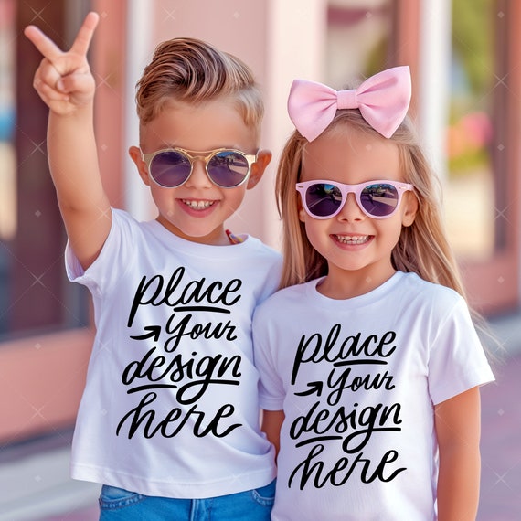 Mockup di magliette per bambini e bambine, mockup di magliette
