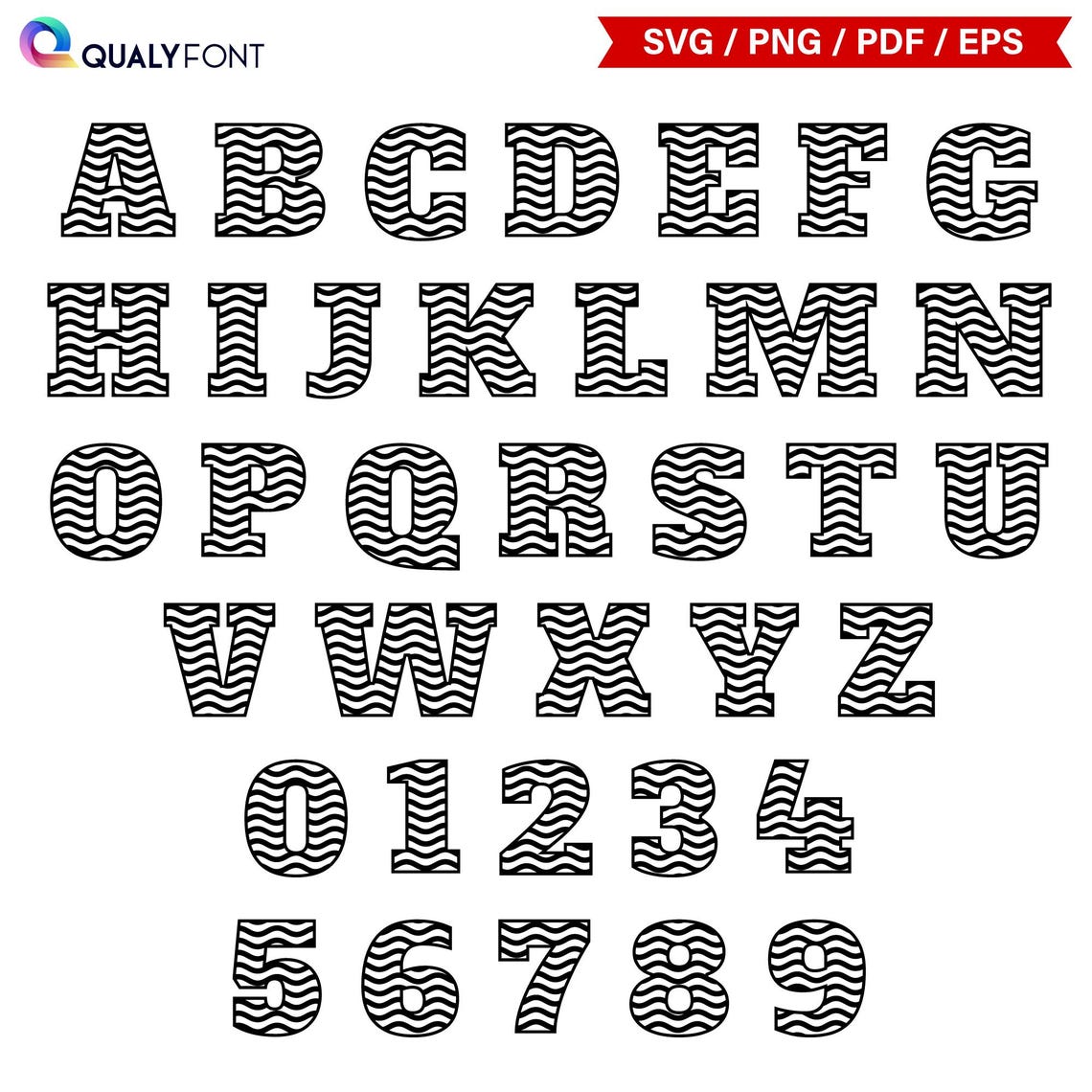 WAVY FONT/ Svg, Png, Eps, Pdf, Wave Alphabet Letters & Numbers, Water ...