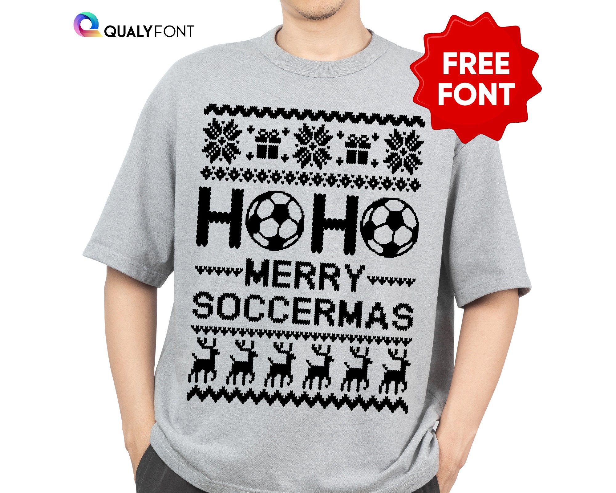 HOHO MERRY SOCCERMAS Svg, Png, Soccer Ugly Sweater Svg Template, Christmas Shirt Svg for Cricut