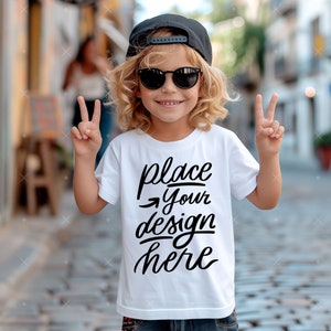 Boy T-Shirt Mockup White Bella Canvas 3001T Toddler Boy Mockup Kids Model Mockup, Child Shirt Mockup, Outdoor Kids Summer Lifestyle Mock up