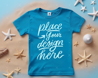 Blue Tshirt Mockup Ocean Sea Theme Kids Tshirt Mock up Holiday Vacation Summer Cruise Adventure Children Apparel Mocks