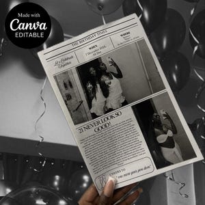 Bearbeitbare Geburtstagszeitungsvorlage, Zeitung für Geburtstagseinladungen, große Zeitungs-Canva-Vorlage, Zeitungsdruck