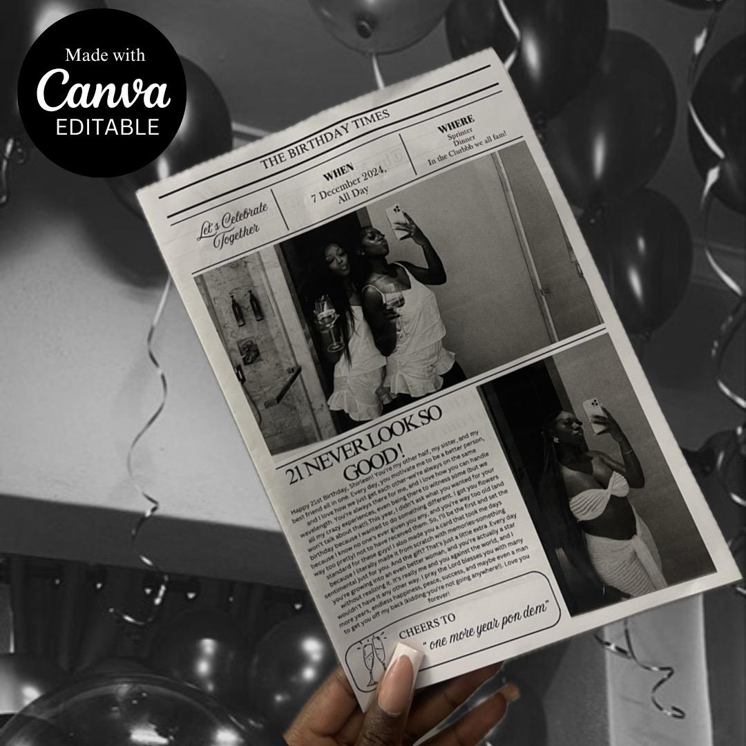 Editable Birthday Newspaper Template, Newspaper For Birthday Invitations, Large Newspaper Canva Template , Newspaper Print