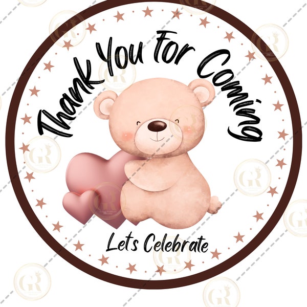 Teddy Bear Love Sticker - Thanks for Coming, Let's Celebrate - Cute Birthday Party Favor, Printable Digital Download