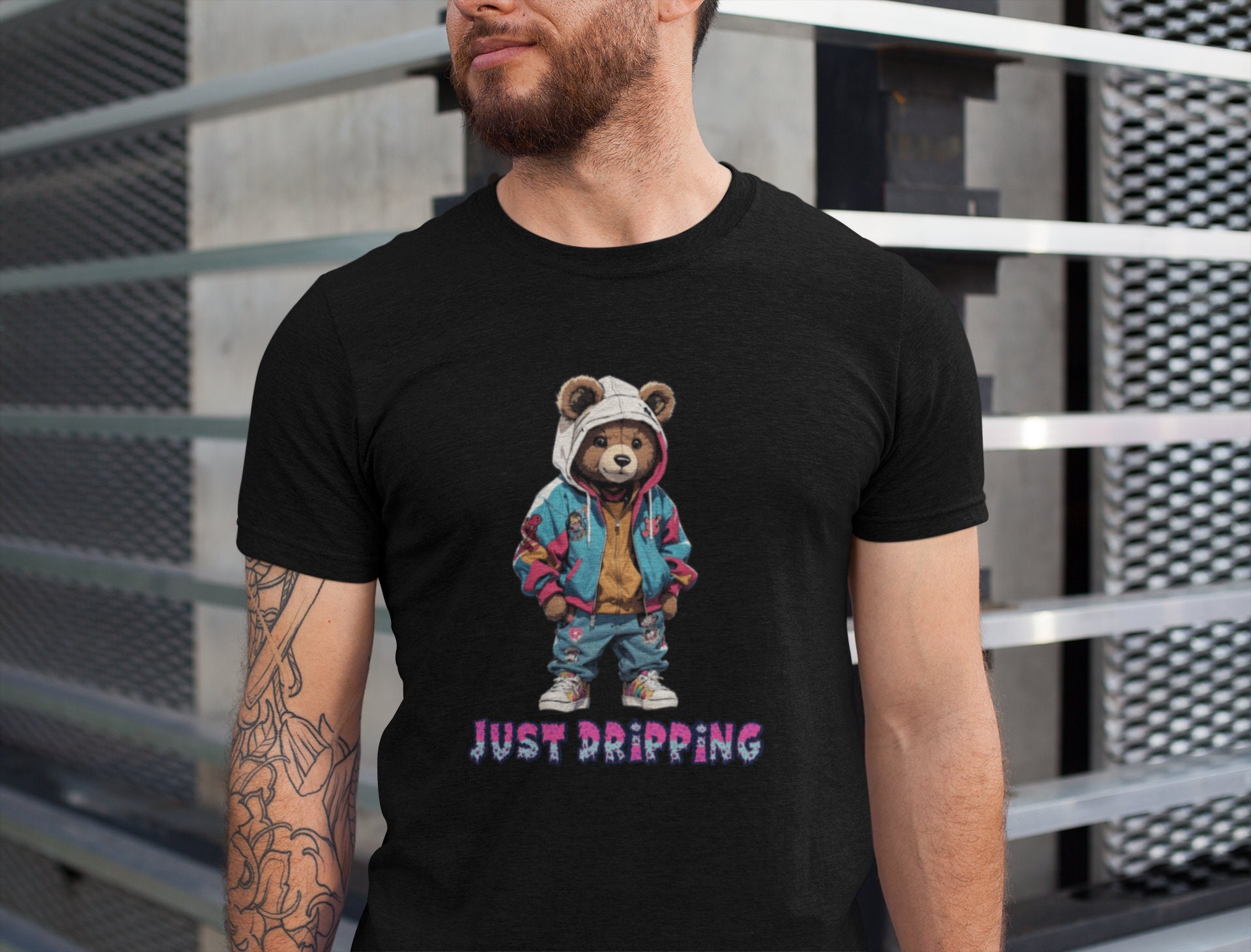 Gangster Teddy Bear King Money Bag Rich Savage Hip Hop Rap Rapper Cartoon  Tie-Dye Long Sleeve Shirt
