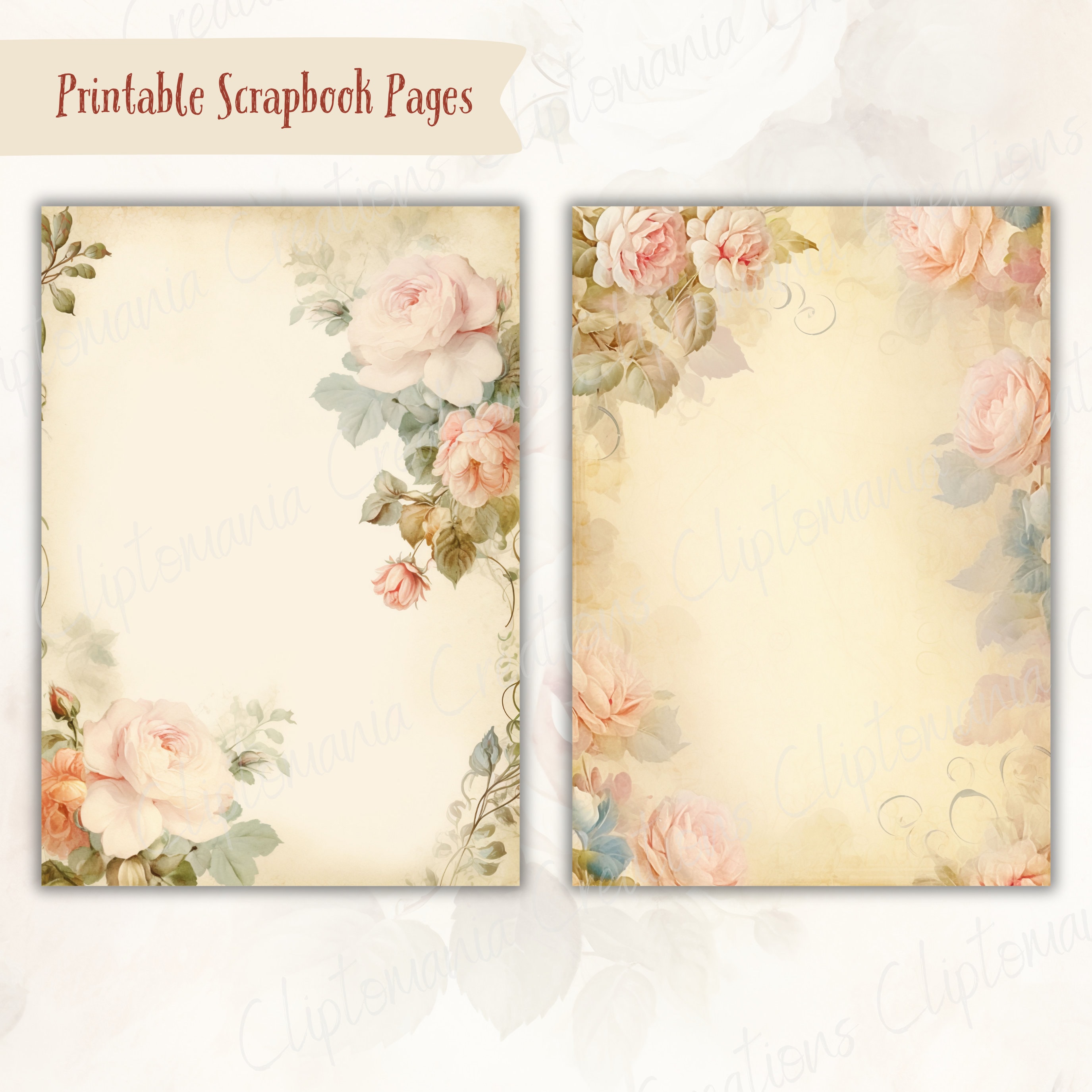 Watercolour Vintage Roses Digital Paper Pack | 20 High Quality 300 DPI ...