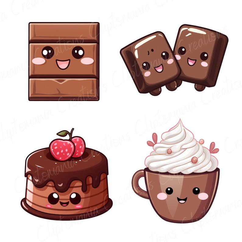 Söt Kawaii Dessert Clipart Bundle, Kawaii PNG, Digitala Klistermärken, Kawaii Mat, Kommersiell Licens, Digital Nedladdning bild 6