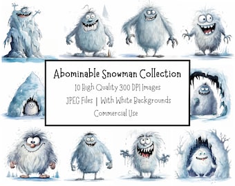 Funny Abominable Snowman Clipart Bundle | 10 High Quality 300DPI Images | Commercial Use | Digital Download | Junk Journal | Paper Craft