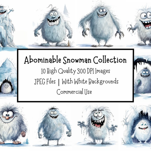 Drôle abominable bonhomme de neige Clipart Bundle | 10 images 300DPI de haute qualité | Utilisation commerciale | Téléchargement numérique | Journal indésirable | Artisanat en papier