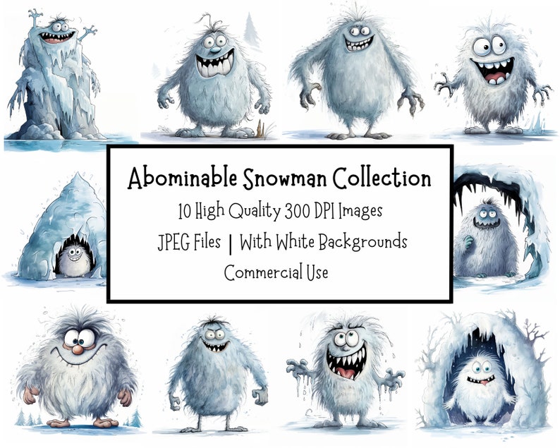 Funny Abominable Snowman Clipart Bundle 10 High Quality 300DPI Images